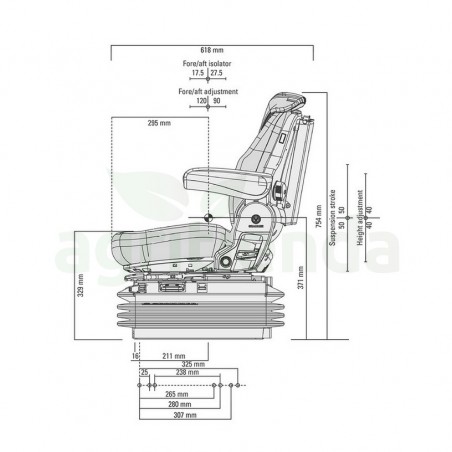 Asiento tractor grammer maximo confort (tela) con prolongacion de respaldo