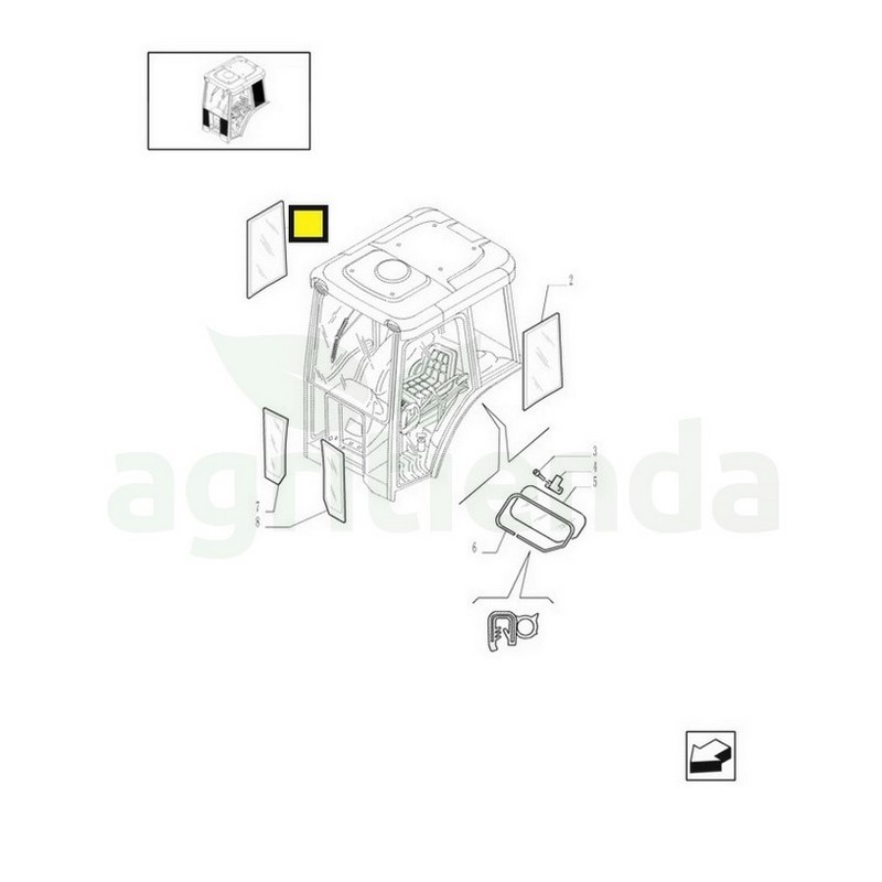 Cristal ventana lateral derecha tractor New Holland TN75NA