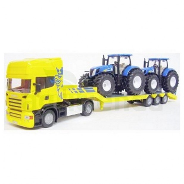 Camion juguete gondola con 2 tractores new holland escala 1:50