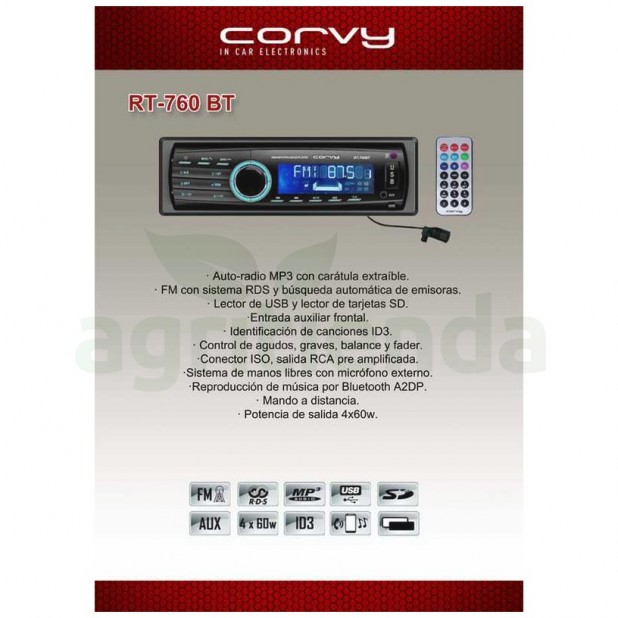 Radio mp3 usb / sd corvy modelo rt-760bt, c/radio digital y bluetooth (13cms)