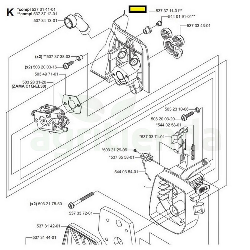 Soporte carburador admision desbrozadora Husqvarna 335R