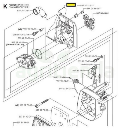 Soporte carburador admision desbrozadora Husqvarna 335R