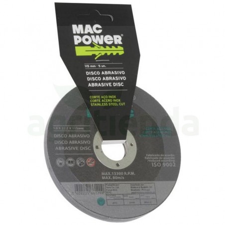 Disco abrasivo 115mm corte inox mac power 5 und.