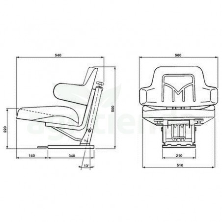 Asiento tractor universal c/apoyabrazos, suspension regulable, c/base inclinable, pvc negro