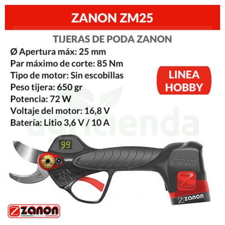 Tijera electrica mano con 3 baterias cartucho zanon zm25