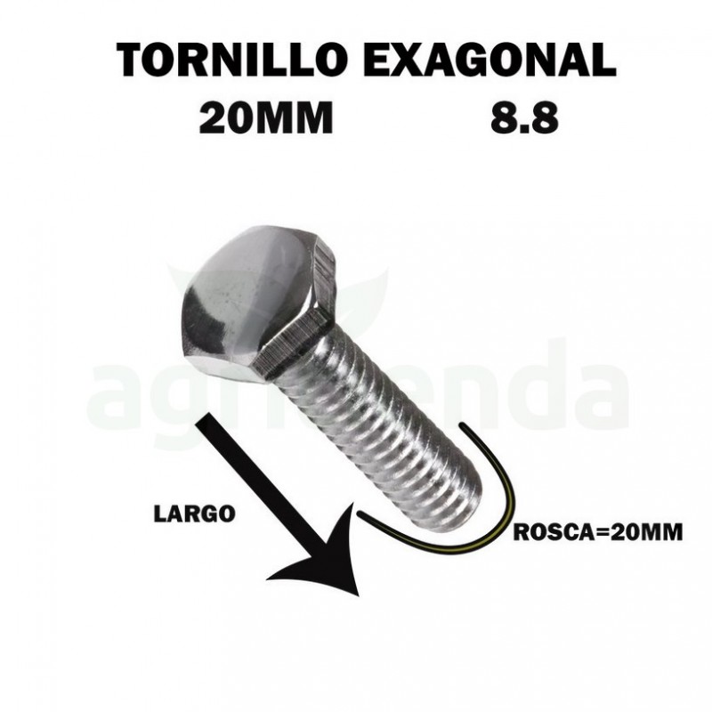 Tornillo exagonal 20mm de rosca 100mm largo 8.8