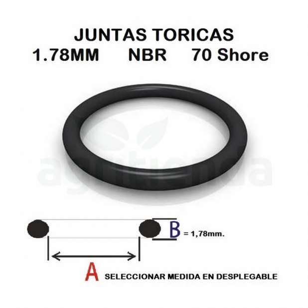 Junta torica nbr 70 shore de 15.60mm diametro interior x 1,78mm de grosor
