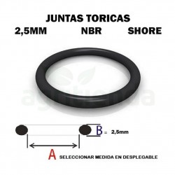 Junta torica nbr 70 shore de 37.5mm diametro interior x 2.5mm de grosor