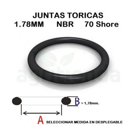 Junta torica nbr 70 shore de 7,66mm diametro interior x 1,78mm de grosor