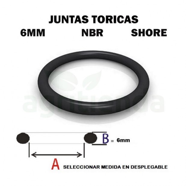 Junta torica nbr 70 shore de 6mm diametro interior x 6mm de grosor